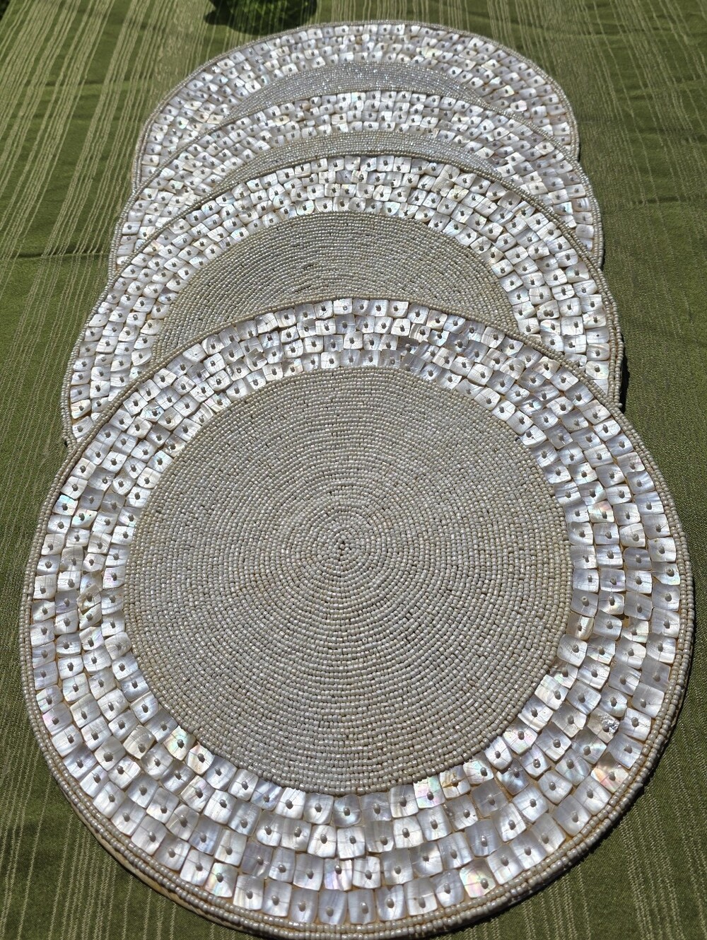 Nicole Miller 15" Beaded Placemats Mother of Pearl Set of 4 Handmade Table Mats